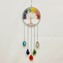 달 마노 드림 캐처 컬러 보석 거실 정원 장식 윈드 차임 내츄럴 7 차크라 벽 캐쳐 캐쳐, A-04
