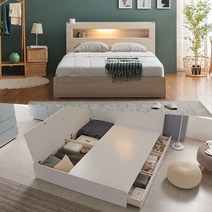 크렌시아 마커스 LED 수납형 슈퍼싱글/퀸 침대+본넬 매트리스+방수커버, 메이플