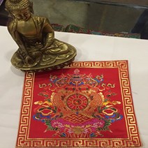 Tibetan Buddhist Silk Brocade red Eight Auspicious Symbol placemat/Table Cover/Altar Cloth, 1