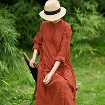 에이라인 새는 것을 줍다 전문점 철회함 수출함 잔고 마름질 면린넨 셔츠원피스 미디롱 여성 3845589788