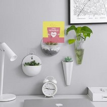 벽걸이화분 플라스틱 벽면 부착식 벽걸이 북유럽 반투명 화분, 원형-화이트