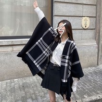 향기로운 숄 머플러 겨울 빅체크 니트 양면 숄 코트 여성복 망토 빅타월 선물
