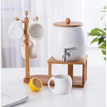 도자기 워터 디스펜서 음료 핫워터 쥬스 우드받침대 세트 가정용 내열 나혼자산다, 화이트 4컵 2300ml