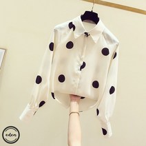 땡땡이블라우스 도트 땡땡이 가을 브이넥 데일리 블라우스