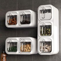 EAGLE PAEK 공간절약 양념통 주방 벽걸이 조미료통 무타공 부착식 스푼포함 2칸 3칸, 그레이, 1개