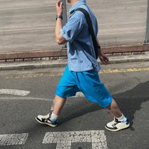 핀턱 버뮤다팬츠 밴딩 스웻 남자6부반바지 파란색 라임색