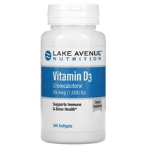 Lake Avenue Nutrition 비타민D3 25mcg(1 000IU) 소프트젤 360정