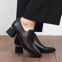 천연소가죽 JHBJC 삼선 큐빅 부티슈즈 로퍼힐 여성 수제라인 구두