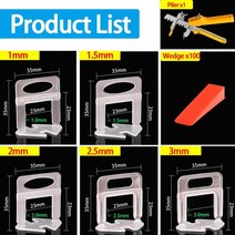200-1000pcs 바닥 타일 레벨링 시스템 클립 스페이서 스트랩 파일러 Wadge 누워 세라믹 벽 건설 도구 건물, [02] 1.5mm (200Pcs)