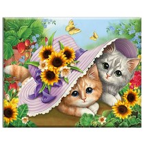 FASEN diy보석십자수 캔버스 형액자 세트 40cm x 50cm, AYW-8고양이 두 마리