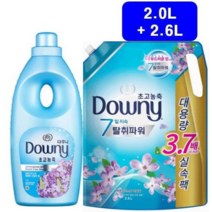 다우니 섬유유연제 블루 라일락 레몬그라스 대용량 2.0리터 + 리필 2.6리터 탈취파워 초고농축 프리미엄, 1세트, 4600ml
