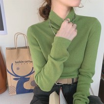 DFMEI 아보카도 그린 니트 레깅스 여 긴팔 가을 겨울 코디 빅옷 안에 열세 줄의 정견 스웨터를 걸치다