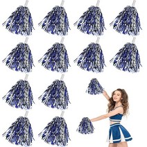 EsLuker.ly 12팩 치어리더 폼폼 배턴 핸들 메탈릭 포일 폼폼 핸드 플라워 스포츠 응원 볼 댄스 팬시 드레스 나이트 파티용 (블루/실버) 477093, Blue/Silver