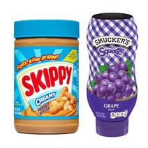 미국 전통 간식 피넛버터 젤리 샌드위치 Smucker 포도 젤리 20oz   Skippy크리미 땅콩 버터 16.3oz