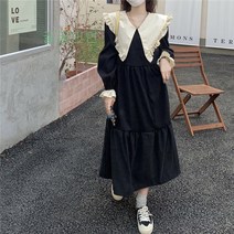 꿀꿀민연 허리 조임 루즈핏 밑단 프릴 원피스 롱 원피스