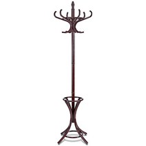 Tangkula 191.8cm(76인치) 스탠딩 코트 랙 12개의 후크가 있는 우드 트리 홈 모자 재킷 행거 트리 12 우산 홀더 스탠드 포함 (그레이) 416860, Brown, Brown
