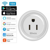 Elivc 라운드미니 미국 와이파이 플러그 10A 100-240V 무선 스마트 소켓 콘센트 Tuya 앱 타이밍 음성 제어 알렉사 구글 홈 호환, 미국 플러그_1Pcs