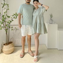 민트색 커플 시밀러룩 바스락 미니 원피스 & 수피마 아이스 티셔츠 휘뚜루마뚜루