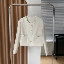 트위드자켓 여성 봄 가을 청 가죽 자켓 정장 노카라 숏 하객룩 용 듀얼 포켓 핑크