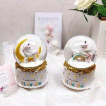 유니콘 LED 워터볼 스노우볼 오르골 디자인 아이디어 상품, A 무지개 유니콘