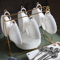 본차이나 올화이트 고풍스러운 커피잔 6P 앤틱풍찻잔