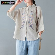 퀸앤조이 찬란한 꽃자수 린넨 반팔 셔츠***판매자 SSK무역***