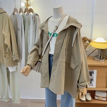 [순면] 트렌치코트녀 2022 루즈핏 긴팔 백합 작은 키 디자인 감각 짧은 패션 상의 유행 W011