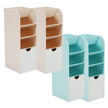 SYS 데스크테리어 연필꽂이 2P+2P 세트, 블루2P(화이트서랍)+핑크2P(화이트서랍)