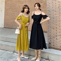 [오노마] ONM 봄 여름 원피스 어깨트임 나시 리본 플레어 스커트