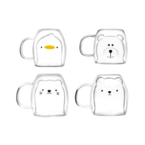 라임올리브 동물 내열 이중 머그컵 4종 세트, 곰. 무뚝뚝캣. 스마일캣. 오리, 5세트