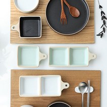 가연 도자기 손잡이 1칸 2칸 앞접시 옳음 소스 반찬그릇 나눔접시, 1칸 블랙-1개