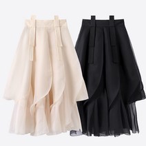 쉬폰롱스커트 여성롱스커트 메쉬 a라인 봄 여름 스팟 솔리드 거즈