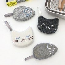 귀여운 수세미 4개세트 고리 고양이 걸이형, 고양이 쥐돌이 수세미 4개세트