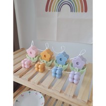 어썸센트 [플라워캔들+미니큐브+우드코스트] 귀여운 선물 답례품 커스텀 소품 주문제작 감성 [티라이트캔들 증정], 스카이 블루, 코튼블라썸