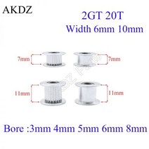 2M 2GT 20 톱니 동기화 들러 풀리 보어 3 4 5 6 8mm 베어링 포함 GT2 오픈 벨트 폭 10MM T 수동 휠, Bore 6mm With Teeth