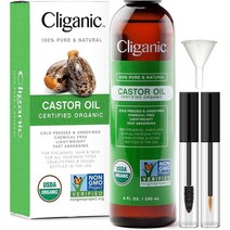 Cliganic USDA Organic Castor Oil 100% Pure (8oz with Eyelash Kit) For Eyelashes Eyebrows Hair & Skin Natural Cold Pressed Unrefined Hexane Free DIY, One Color／8 Fl Oz Pack of 1