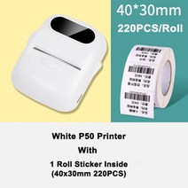네임스티커프린터 스티커라벨기 바코드생성기 미니 휴대용 프린터 사진 블루투스 호환 표, 1roll이 있는 흰색 p50