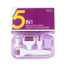 DRS 6 in 1 Dermaroller 마이크로 니들 페이스 더마 롤러 세트 페이셜 바디 모발 성장을위한 미세 니들 롤, 01 5 in 1 Roller Purple