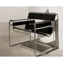 바실리체어 마르셀브로이어 2컬러 디자인 라운지체어 스틸 가죽 암체어 모던 카페 의자, 블랙