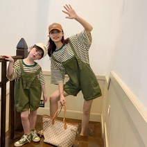 엄마랑 딸 모녀 커플룩 스트라이프 맘커플 여아 여름 휴가 바캉스 패밀리룩 등하원룩 반팔 반바지 투피스 상하세트