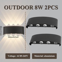 LED 벽 램프 실내 전등 IP65 방수 야외 장식 110V220V 알루미늄 상하 조명 집 정원용, 8W 2PCs, CHINA, Nautral White(4000K) + Black W