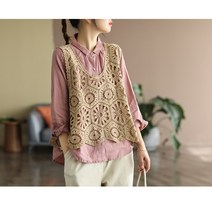 가을 감성 조끼 손뜨게 베스트 찰떡코디 크로쉐 라운드넥 민소매 니트