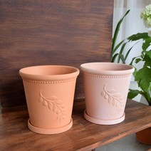 빈티지 둥근토분 올리브 문양 실린더 다육이 선인장 베란다화분 받침포함, 스노우화이트