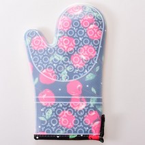 반대로 단열 장갑 전자 레인지 오븐 두꺼운 내열성 다섯 손가락 실리콘 장갑 주방 베이킹 내열성 미끄럼 방지, 투명실리콘코튼방수비슬립_레드 체리 쌍