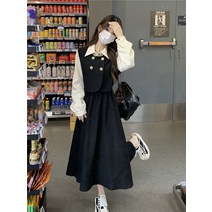 봄 가을 원피스 여성의류 투피스 긴팔 여성스러운 작은 키 디자인 느낌 미디스커트