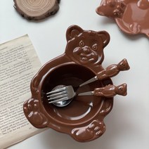 빈티지베어볼 곰돌이 그릇 접시 플레이트, 초콜릿브라운