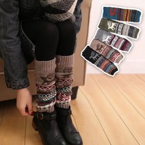 여자 패턴 롱 레그 발 워머 울 토시 오버니삭스 노르딕 디자인 보온 다리 무릎 양말