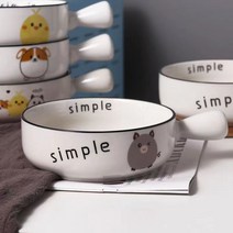 귀여운 캐릭터 도자기 면기 손잡이 도자기 그릇 전자레인지 오븐 적용, 6인치 흑돼지 1개