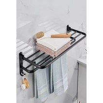 DND마켓 접이식 수건 걸이 욕실 선반 60cm (주)존글로벌, 블랙 60cm