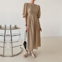 벨르 BELLE 여성 봄 스퀘어넥 로하 핀턱 롱 원피스 허리 스트링 (8373733)